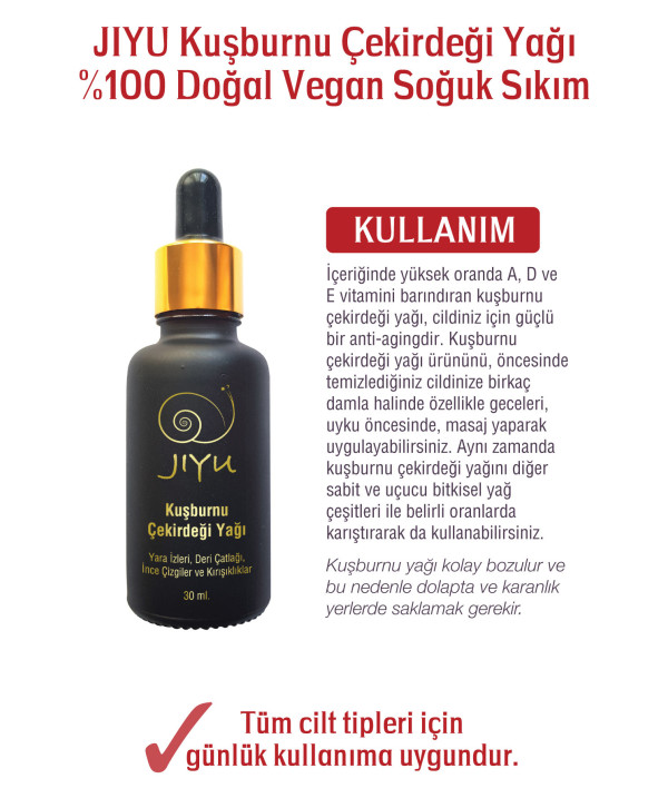 Jiyu Kuşburnu Çekirdeği Yağı %100 Doğal Vegan Soğuk Sıkım 30 ml.