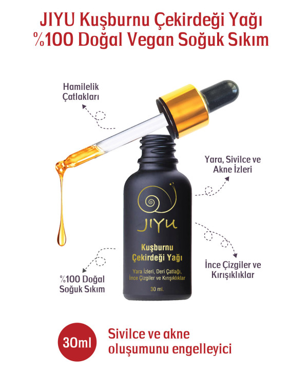 Jiyu Kuşburnu Çekirdeği Yağı %100 Doğal Vegan Soğuk Sıkım 30 ml.