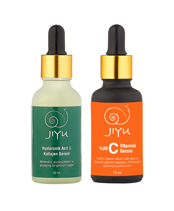 Jiyu 2'li Cilt Serum Seti (Hyalüronik Asit & Kolajen Serum + C Vitamini Serum)