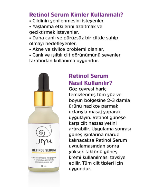 Jiyu Retinol Serum Yaşlanma Karşıtı Kırışıklık Giderici Onarıcı ve Cilt Yenileyici Retinol Cilt Bakım Serumu 30 ml.