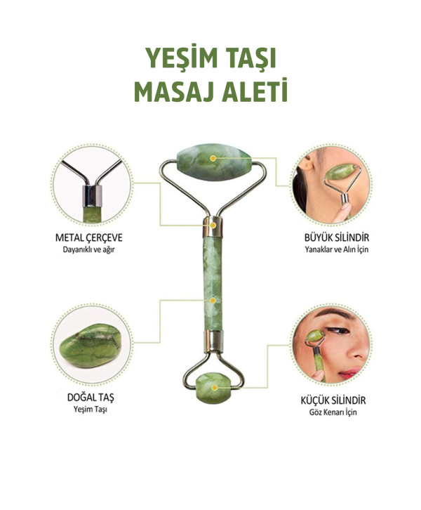 Jiyu Yeşim Taşı Roler Yüz Masaj Aleti Jade Roller