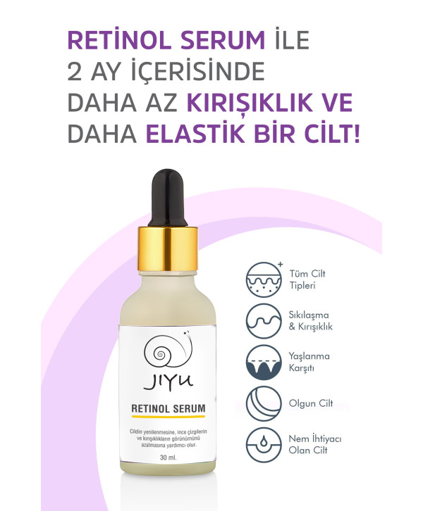 Jiyu Retinol Serum Yaşlanma Karşıtı Kırışıklık Giderici Onarıcı ve Cilt Yenileyici Retinol Cilt Bakım Serumu 30 ml.