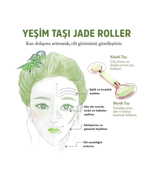 Jiyu Yeşim Taşı Roler Yüz Masaj Aleti Jade Roller