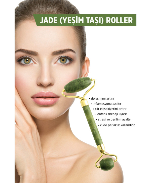 Jiyu Yeşim Taşı Roler Yüz Masaj Aleti Jade Roller